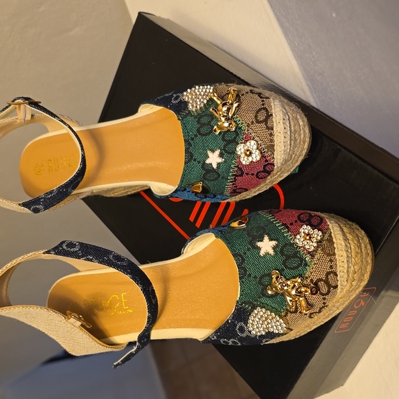Colorful Patchwork Espadrille Wedges - Picture 1 of 3